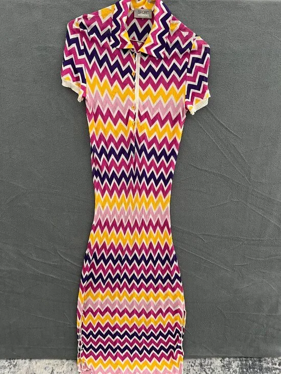 Misson Sport Signature Zig Zag Chevron Beach Maxi Dress Pink Yellow Purple 44 - Picture 2 of 11